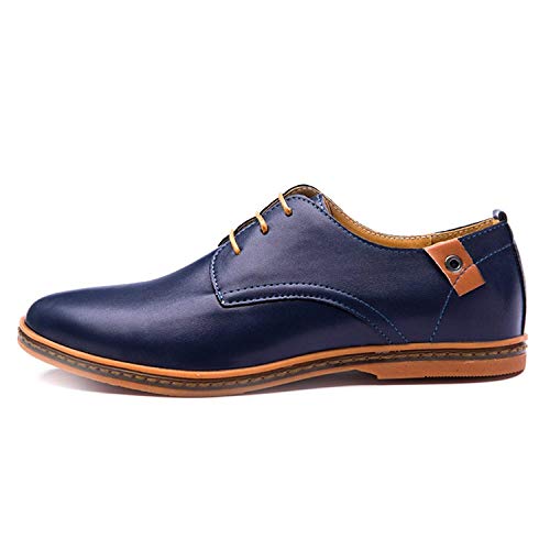 Minetom Hombres Estilo Británico Comodidad Cuero de Boda con Cordones de Zapatos Planos de Vestir de Negocios Oxfords Azul EU 44