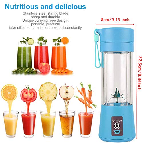 Mini licuadora portátil, Topspitgo Mezclador de frutas de tamaño personal Eléctrico USB Taza de exprimidor recargable Máquina de mezcla de frutas Baby Travel 380ml, Six Blades