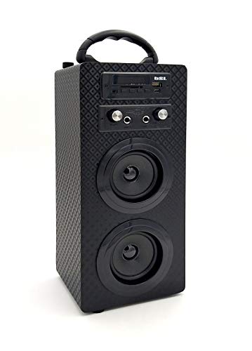 Mini Torre Portátil Belson PBSL-14 + Micrófono con Cable + Mando a Distancia - Altavoz Bluetooth, Potencia 10W, Reproductor MP3, Entrada USB, Lector SD, Karaoke, Radio FM, Batería 1000 mAh, Negro