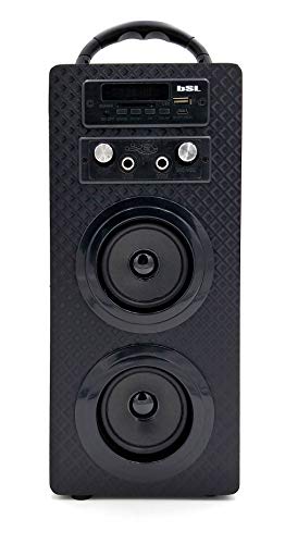 Mini Torre Portátil Belson PBSL-14 + Micrófono con Cable + Mando a Distancia - Altavoz Bluetooth, Potencia 10W, Reproductor MP3, Entrada USB, Lector SD, Karaoke, Radio FM, Batería 1000 mAh, Negro