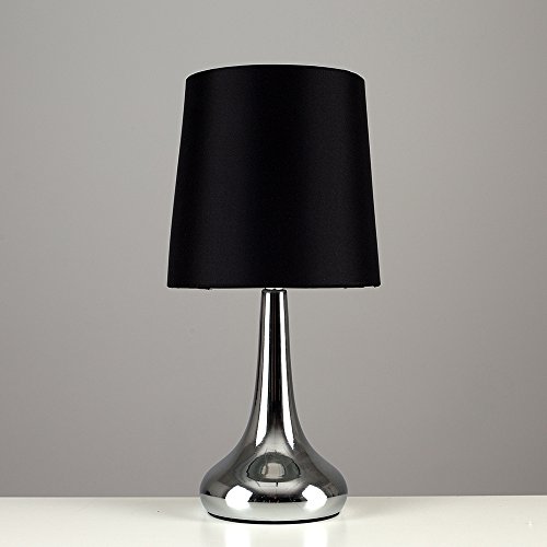 MiniSun - Set de 2 Lámparas de Mesa Táctiles - Forma de Gota – Cromadas y Pantallas de Tela Negra - Iluminación interior - Mesilla de noche