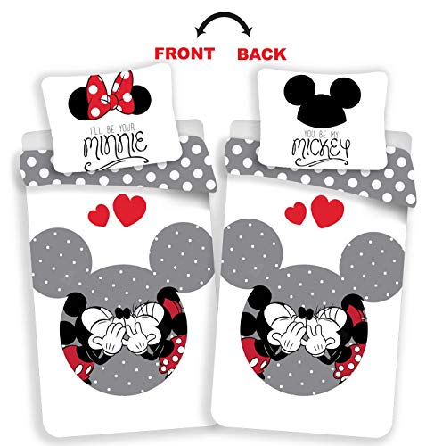 Minnie et Mickey Love Grey – Juego de cama infantil – Funda nórdica de algodón