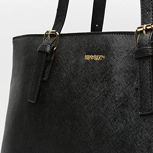 MISAKO - Bolso ASIAN Shopping 15x45x29 cm Símil Piel Negro | Bolso Tote MSK - Bolso de Mujer Grande