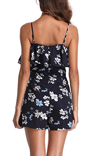 MISS MOLY Mono Corto Mujer Verano Sin Mangas Pantalón Estampado Floral Boho Casual Sexy Jumpsuits Playsuit Elegantes Azul Small