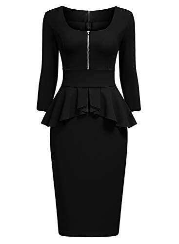 Miusol Negocios Peplum Lápiz Vestido de Fiesta para Mujer Negro Large