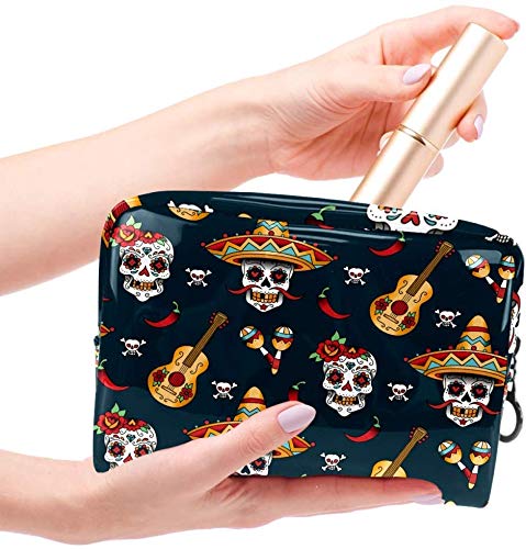 Miwaimao - Bolsa de maquillaje portátil para cosméticos, bolsa de aseo de viaje, impermeable, funda de maquillaje cosmético, 18,5 x 7,6 x 13 cm, patrón de calaveras, calaveras con chile y pimienta