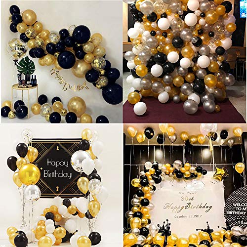 MMTX 30 Globos Cumpleaños Decoracione Oro Negro, Happy Birthday cumpleaños, Pompones de Papel, Globos de Papel de Oro para Hombres y Mujeres Adultos Decoración de Fiesta