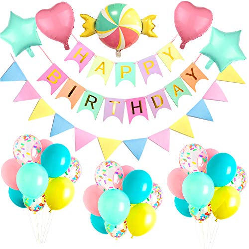 MMTX Decoraciones con globos de fiesta de feliz cumpleaños, pancarta de cumpleaños con globo de corazón para bodas para niños, cumpleaños Fiesta de bienvenida al bebé Decoraciones