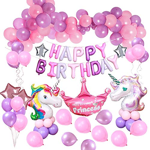 MMTX Decoraciones de Fiesta de Unicornio, con 2pcs Enorme Globo de Unicornio, Feliz Cumpleaños Ballon Banner, para niña Pequeña Fiesta de Cumpleaños de Dama de niño, Boda (Unicornio)