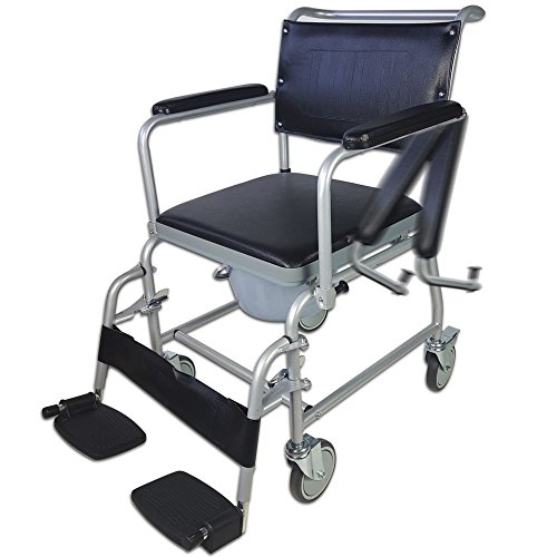 Mobiclinic, Ancla, Silla de WC con ruedas, Silla de inodoro para minusválidos, discapacitados, ancianos, Plegable, Reposabrazos, Asiento ergonómico, Conteras antideslizantes, Gris