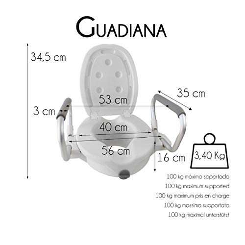 Mobiclinic, Elevador WC, Con tapa, Ayuda de baño para ancianos y minusválidos, Reposabrazos abatibles, ergonómico, ligero, blanco