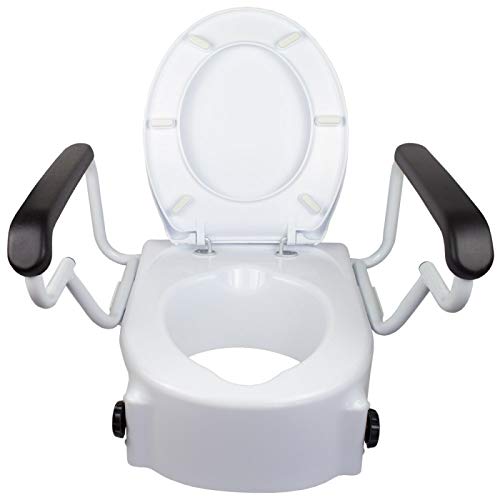 Mobiclinic, Tajo, Elevador WC, Con tapa, 17 cm, Elevador WC para ancianos y discapacitados, Elevador de inodoro, Alzador de baño, Regulable, Inclinable, Reposabrazos abatibles, Blanco