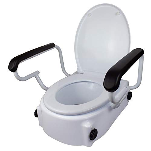 Mobiclinic, Tajo, Elevador WC, Con tapa, 17 cm, Elevador WC para ancianos y discapacitados, Elevador de inodoro, Alzador de baño, Regulable, Inclinable, Reposabrazos abatibles, Blanco