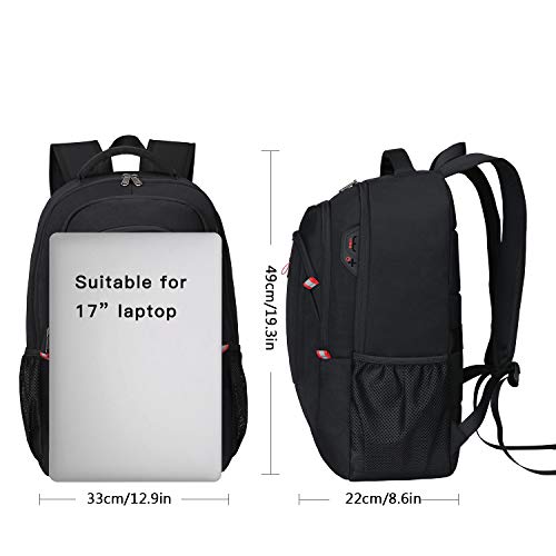 Mochila Antirrobo Impermeable, Mochila Portátil Hombre 17.3 Pulgadas USB Impermeable del Escolar Trabajo Diario Viaje Negocio Multifuncional Daypacks Negro