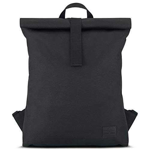 Mochila con Solapa Negra - JOHNNY URBAN Emil Bolsa de Hombre y Mujer de Botellas de Plástico Reciclado - Mochilas Roll Top Moderna Bolso de Gimnasio Plegable Resistente al Agua