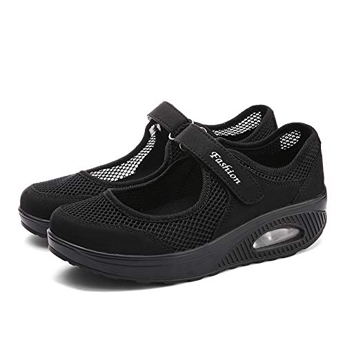 Moda Mujeres Tejida Cómodos Zapatos para Caminar Zapatillas De Deporte Talla 35-42 Zapatos Respirado Ligero Malla Mujeres Deporte Running Zapatillas Sacudir Casual Zapatos Height-Increasing Sneaker