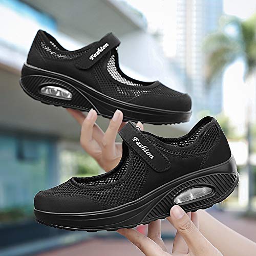 Moda Mujeres Tejida Cómodos Zapatos para Caminar Zapatillas De Deporte Talla 35-42 Zapatos Respirado Ligero Malla Mujeres Deporte Running Zapatillas Sacudir Casual Zapatos Height-Increasing Sneaker