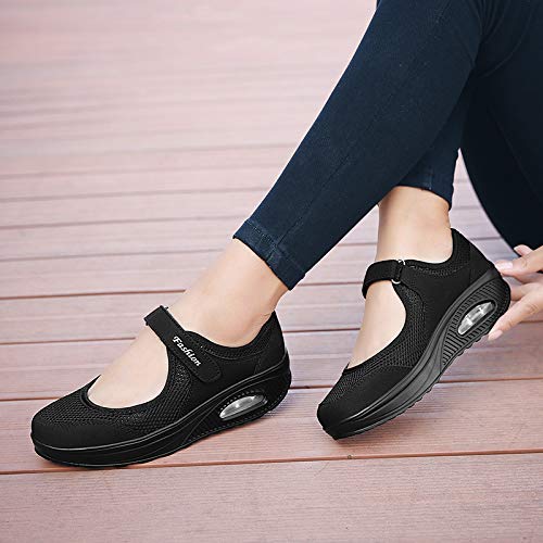 Moda Mujeres Tejida Cómodos Zapatos para Caminar Zapatillas De Deporte Talla 35-42 Zapatos Respirado Ligero Malla Mujeres Deporte Running Zapatillas Sacudir Casual Zapatos Height-Increasing Sneaker