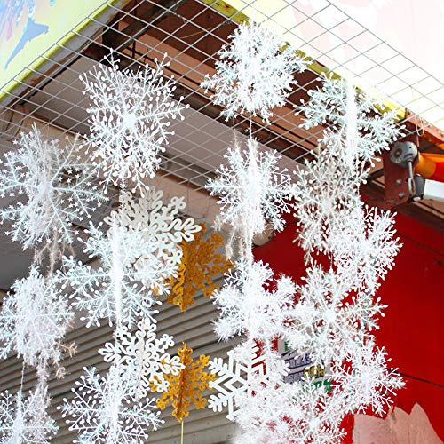 Mokinga Copos Nieve Frozen, Copos Nieve, 60 PCS Copos De Nieve De Decoración de Navidad de PVC, Cadena De Copos De Nieve De Navidad Para Decoración De Navidad (Color: Blanco)