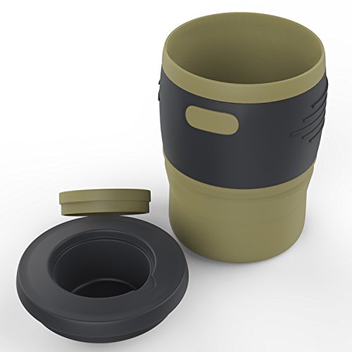 MoKo Taza de Viaje Plegable, Taza de Viaje Reutilizable a Prueba de Fugas 350ML con Tapa, Silicona Libre de BPA, Ranura de Almacenamiento para Viajar, Acampar, Escuela, Aire Libre - Beige