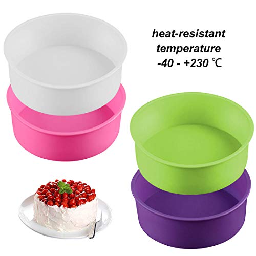 Molde redondo de silicona para hornear tartas, 4 unidades, 15,2 cm (blanco/rojo/púrpura/rosa)