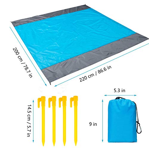 Momoco Alfombras de Playa 210 x 200 cm Manta de Picnic Impermeable con 4 Estaca Fijo, Portátil y Ligero Alfombras de Picnic para la Playa Acampar Picnic y Otra Actividad al Aire Libre