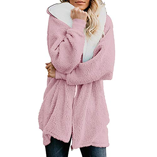 MOMOXI Botón de Mujer Abrigo de Leopardo Fleece Asimétrico Dobladillo con Capucha Suéter Superior Invierno Mujeres Moda Informal más Gruesa Slim sólido Abajo Chaqueta Abrigo