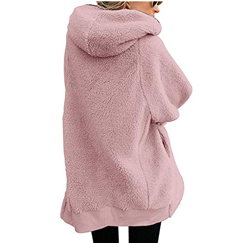 MOMOXI Botón de Mujer Abrigo de Leopardo Fleece Asimétrico Dobladillo con Capucha Suéter Superior Invierno Mujeres Moda Informal más Gruesa Slim sólido Abajo Chaqueta Abrigo