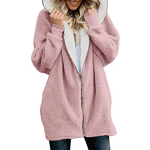 MOMOXI Botón de Mujer Abrigo de Leopardo Fleece Asimétrico Dobladillo con Capucha Suéter Superior Invierno Mujeres Moda Informal más Gruesa Slim sólido Abajo Chaqueta Abrigo