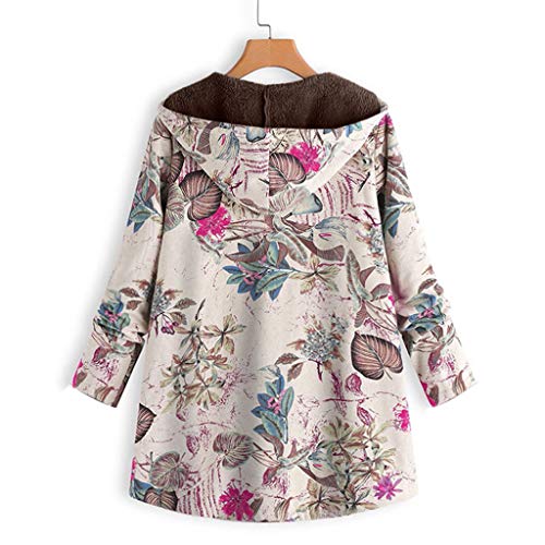 MOMOXI Mujer Vintage Hojas Floral Impreso Bolsillos Botón Abrigos con Capucha Outwear_Floral Bolsillos con Capucha de Impresión Caliente Sudadera