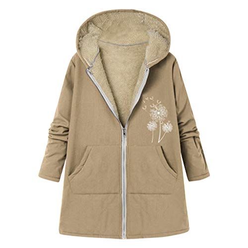 MOMOXI Talla Extra Mujer Invierno Cálido Vintage Floral Impreso Más Grueso Cremallera Abrigo Desgastar Mujer Invierno Abrigo Casual Sudadera con Capucha Chaqueta de Lana Capa Jacket Parka Pullover