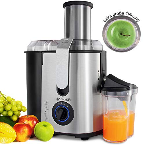 Monzana Licuadora para frutas y verduras exprimidor de zumo extractor de jugo 1100W 2 velocidades Acero inoxidable sano