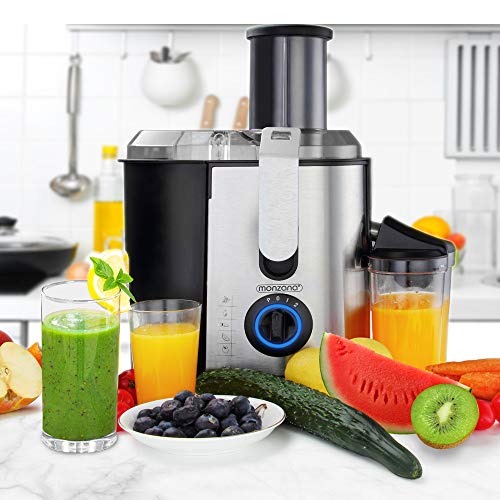 Monzana Licuadora para frutas y verduras exprimidor de zumo extractor de jugo 1100W 2 velocidades Acero inoxidable sano