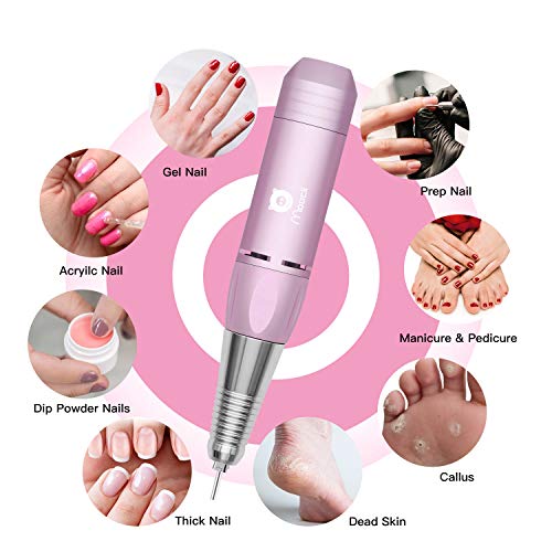 Moocii Torno para uñas 3000 Rpm lima electrica uñas portátil profesional para gel Uñas naturales Acrilicas Torno Set de Manicura y Pedicura para salón Casa Rosa