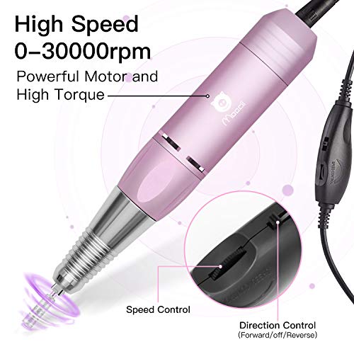 Moocii Torno para uñas 3000 Rpm lima electrica uñas portátil profesional para gel Uñas naturales Acrilicas Torno Set de Manicura y Pedicura para salón Casa Rosa