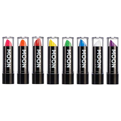 Moon Glow - Barra de labios neón UV 4.5g Intenso Set de 8 colores  - produce un brillo increíble bajo la iluminación/retroiluminación UV!