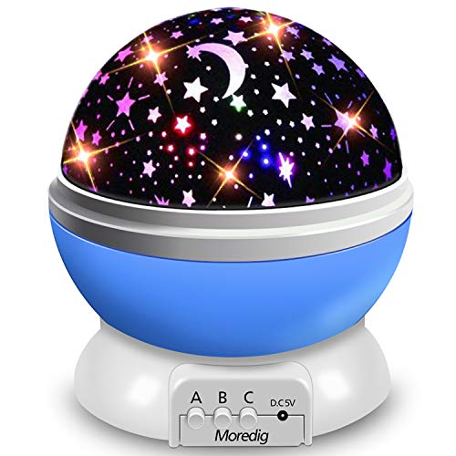 Moredig Lampara Proyector Infantil, 360° Rotación y 8 Modos Iluminación Proyector de Estrellas, Luz de Nocturna para Niños y Bebés Cumpleaños, Día de los Reyes, Navidad, Halloween(Azul)