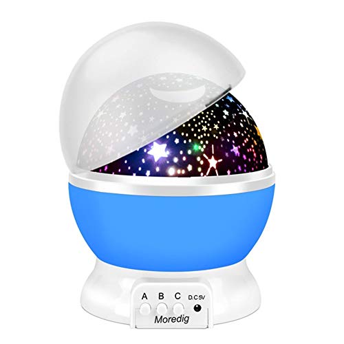 Moredig Proyector Estrellas, 360° Rotación Romántica Luz Estrellas y 8 Modos, Regalo para Niños y Bebés Cumpleaños, Día de los Reyes, Navidad, Halloween etc (Azul)