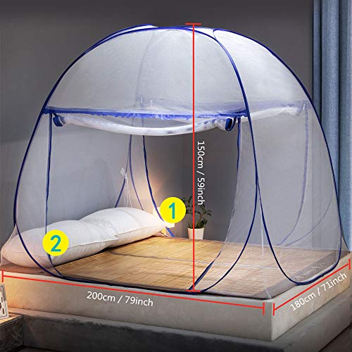 Mosquiteras desplegables para camas dobles, cremalleras de doble puerta mosquiteras portátiles para carpas instalación rápida y fácil sin productos químicos sin ganchos