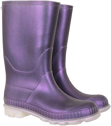 Mountain Warehouse Botas de Agua Planas para niños - Botas de Goma con Suela Duradera, PVC para Lluvia, Forro de Tejido Suave - para la Escuela, excursiones y Exteriores Morado 27