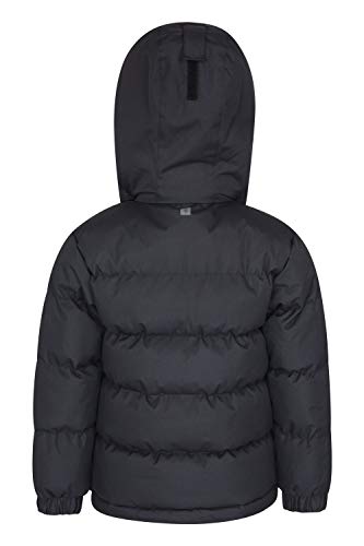 Mountain Warehouse Chaqueta Acolchada Snow Niños Resistente al Agua. Tejido Ripstop, con Forro Polar Interior, puños Ajustables, Dos Bolsillos Negro 7-8 Años