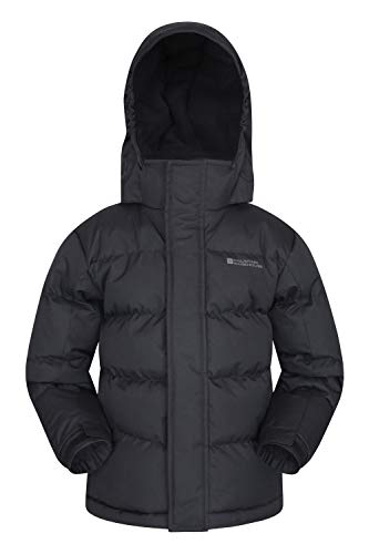 Mountain Warehouse Chaqueta Acolchada Snow Niños Resistente al Agua. Tejido Ripstop, con Forro Polar Interior, puños Ajustables, Dos Bolsillos Negro 7-8 Años