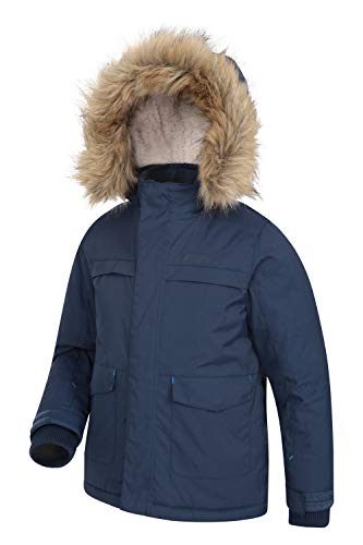 Mountain Warehouse Parka de niños Samuel. Resistente al Agua, con Forro Polar de Microfibra y Varios Bolsillos, Incluido uno Interno. Azul Marino 9-10 Años