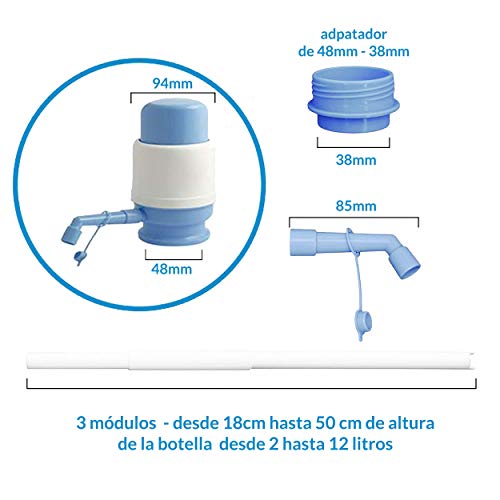 MovilCom® - Dispensador Agua para garrafas | Dosificador Agua garrafas Compatible con Botellas (Pet) de 2,5, 3, 5, 6, 8, 10 y 12 litros | para Botellas con el tapón diámetro 38mm y 48mm