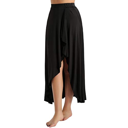 MSemis Falda Flamenco para Mujer Falda Larga Fiesta Cóctel Vintage Faldas Volantes Chica Falda Gitana Sevillana Ropa Bailarina Práctica Rendimiento Casual Playa Negro Large