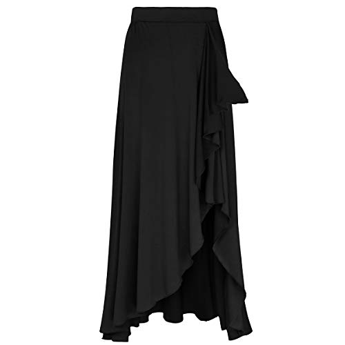 MSemis Falda Flamenco para Mujer Falda Larga Fiesta Cóctel Vintage Faldas Volantes Chica Falda Gitana Sevillana Ropa Bailarina Práctica Rendimiento Casual Playa Negro Large