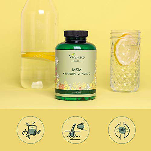 MSM + Vitamina C Natural Vegavero® | 2100 mg | 270 Cápsulas | SIN ADITIVOS | Articulaciones + Cabello & Piel | Vitaminas Para el Cabello | Vegano