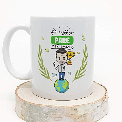 MUGFFINS Taza Padre (En Catalán)"El Millor Pare del Món" Taza Desayuno/Idea Regalo Día del Padre. Cerámica 350 mL