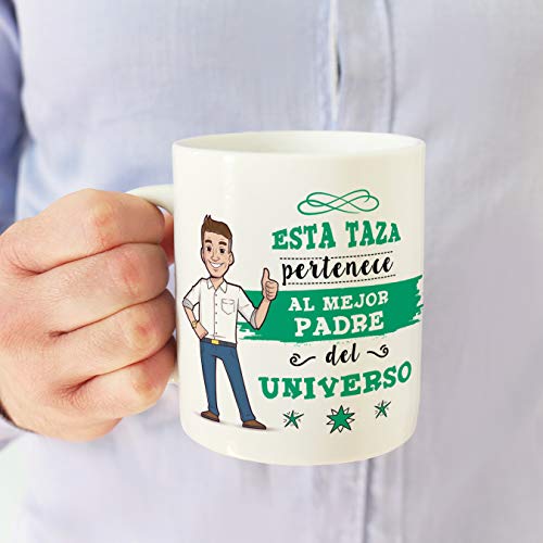 MUGFFINS Taza Papá - Esta Taza Pertenece al Mejor Padre del Universo - Taza Desayuno Idea Regalo Día del Padre. Cerámica 350 mL