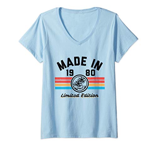 Mujer Regalo para la playa de 40 años de edad Vintage 1980 40 cump Camiseta Cuello V